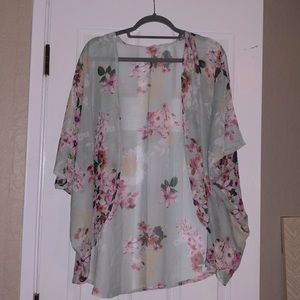 Mint green and pink floral kimono